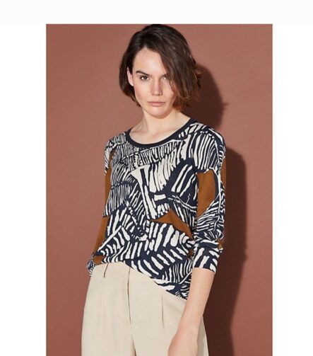 Cortefiel - Pull - imprimé - blanc et bleu marine