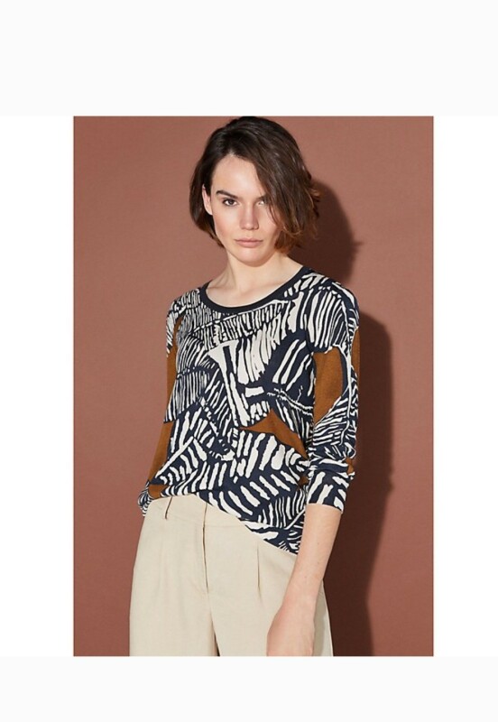 Cortefiel - Pull - imprimé - blanc et bleu marine