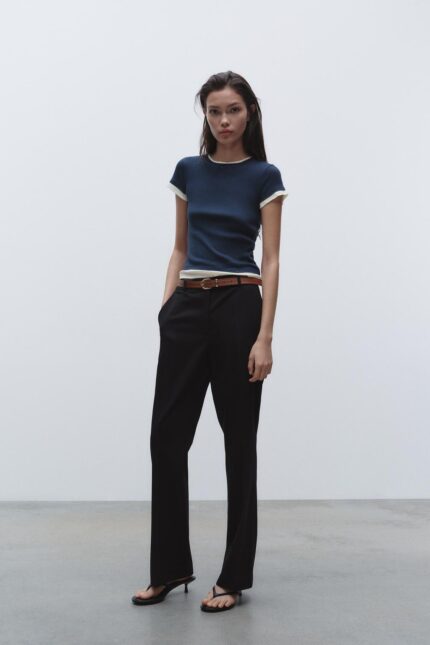 PANTALON DROIT AVEC CEINTURE NOIR