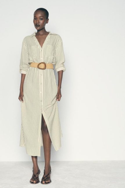 ROBE CHEMISE À RAYURES ET CEINTURE