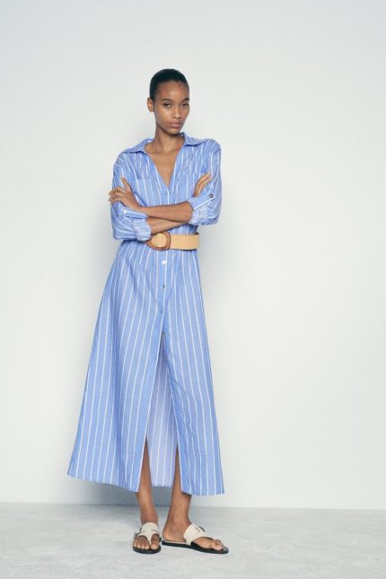 ROBE CHEMISE À RAYURES ET CEINTURE