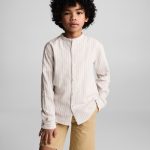 Chemise lin col mao rayures