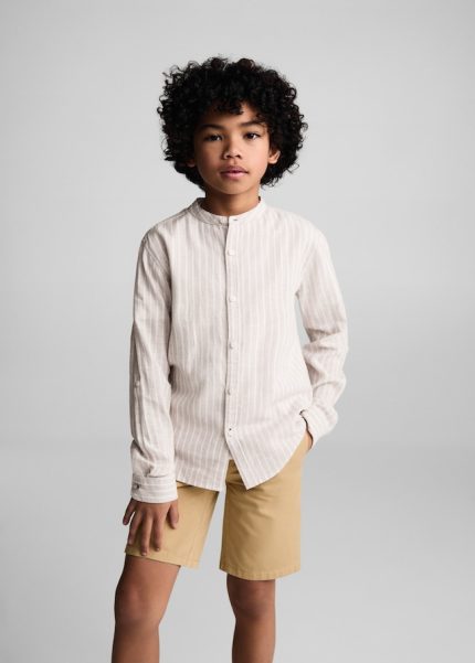 Chemise lin col mao rayures