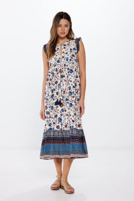 Robe midi à bordure florale