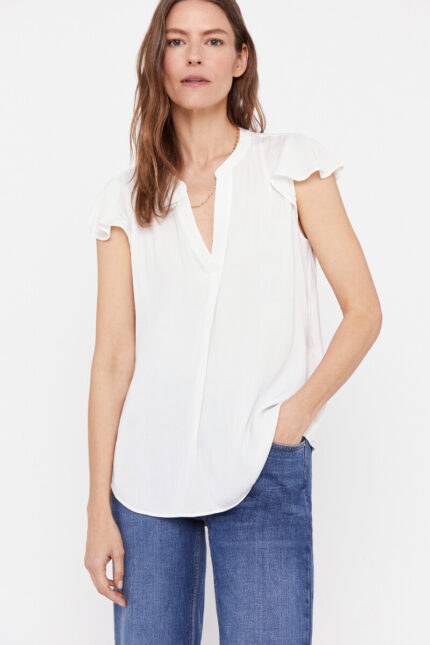 Blouse à manches volantées en satin