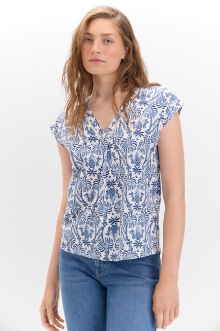 T-shirt col V avec détails en dentelle