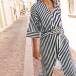 ROBE MIDI À RAYURES AVEC LIN