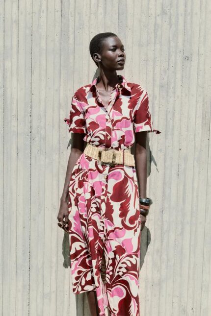 ROBE MIDI EN POPELINE IMPRIMÉE -