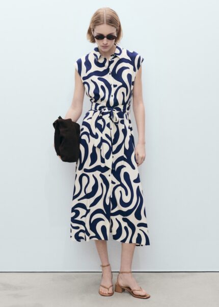Robe chemisier imprimée avec ceinture