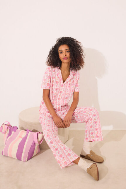 Pyjama chemise à fleurs Capri 100 % coton