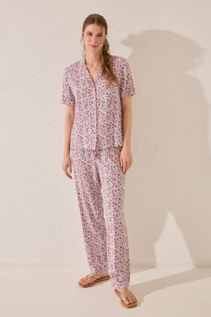Pyjama chemise Capri imprimé rose