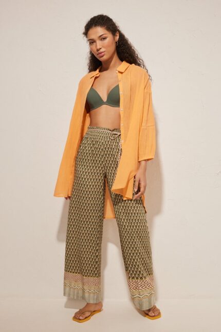 Pantalon en viscose imprimé vert