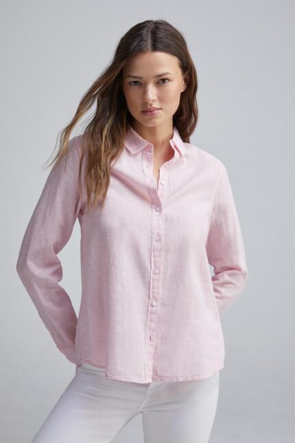 Chemise à manches longues en coton et lin