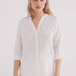 Chemise en coton et lin à col mao