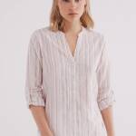 Chemise en coton et lin à col mao