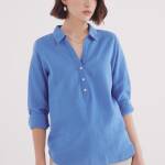 Chemisier polo en coton et lin