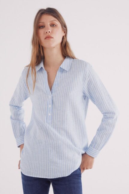 Chemisier polo en coton et lin