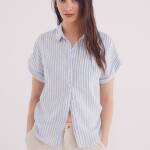Chemise à revers en coton et lin à manches courtes