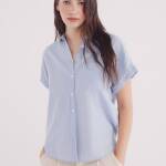 Chemise à manches courtes poches poitrine en coton et lin