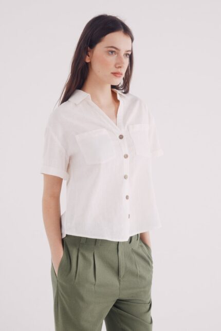 Chemise en coton et lin à manches courtes