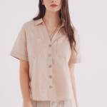 Chemise en coton et lin à manches courtes