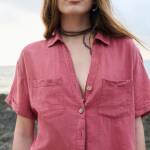 Chemise en coton et lin à manches courtes