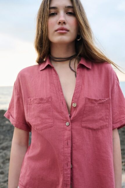 Chemise en coton et lin à manches courtes