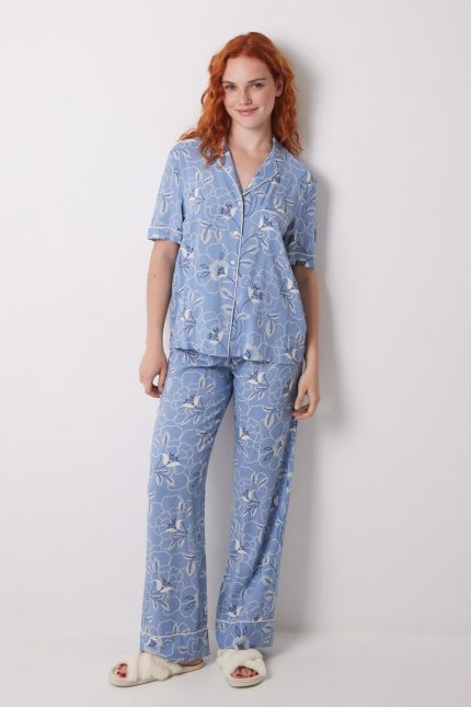 Pyjama chemise longue fleurie en viscose