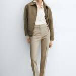 Pantalon droit boutons bijou Beige
