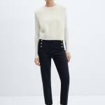 Pantalon droit boutons bijou Bleu marine foncé