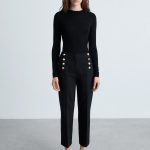 Pantalon droit boutons bijou noir