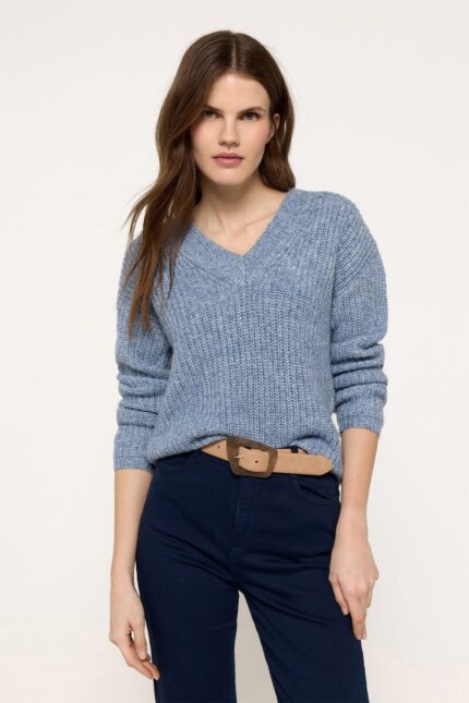 Pull épais à col en V avec lurex