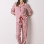 pyjama chemise en coton à fleurs rouges