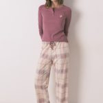 Pyjama long en coton à carreaux roses