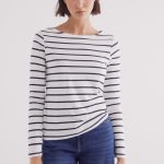 t-shirt rayé en coton à col bateau