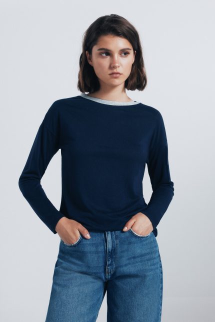 T-shirt à col en lurex