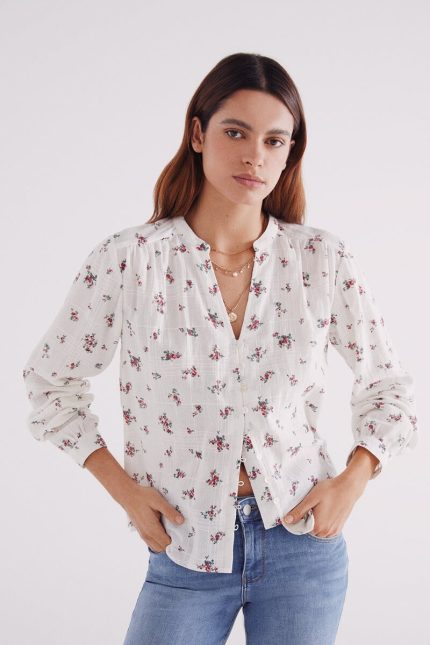 Blouse rustique en coton à fleurs