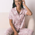 Pyjama long style chemise, 100 % coton, imprimé floral