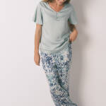 Pyjama en satin de viscose à motif floral vert