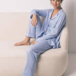 Pyjama chemise bleue à rayures 100% coton