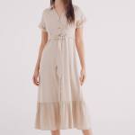 Robe-chemise midi en lin avec ceinture