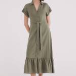 Robe-chemise midi en lin avec ceinture