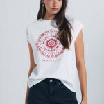 T-shirt à motif ethnique avec manches en dentelle