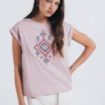 T-shirt à motif ethnique avec manches en dentelle