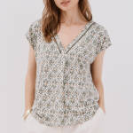 T-shirt à col en V -Tissu extensible