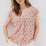 T-shirt à col en V -Tissu extensible